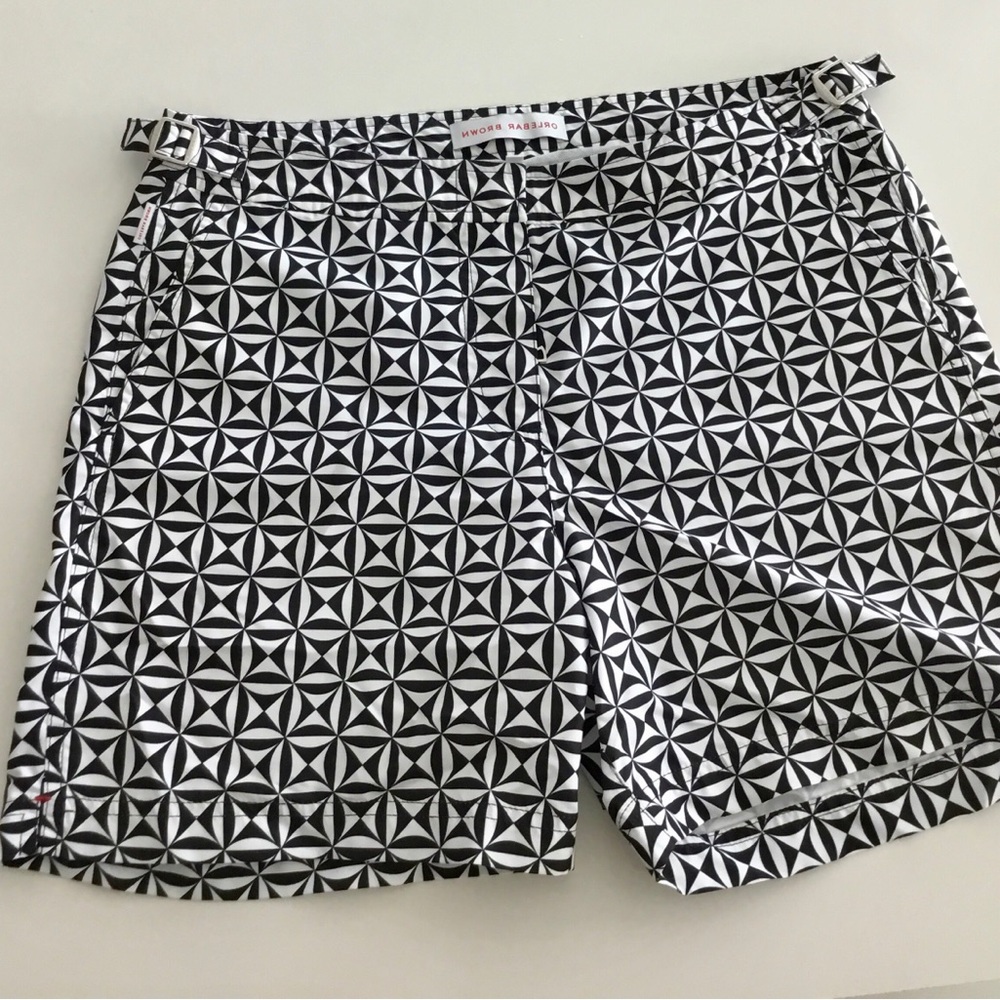 Orlebar Brown Bulldog Swimsuit Mens 32 Dark Navy & White Vintage Retro 2016